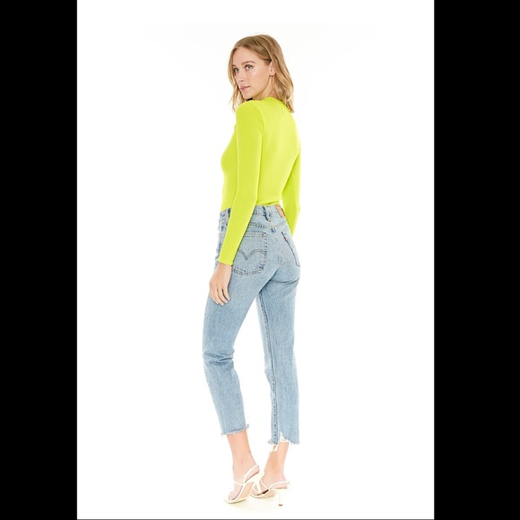 4SI3NNA Neon Green Long Sleeve Bodysuit Cut Out - Picture 3 of 6